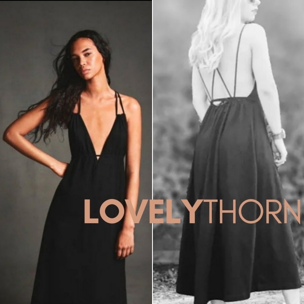 ZARA // black strappy plunge open back goddess midi dress - Picture 8 of 16